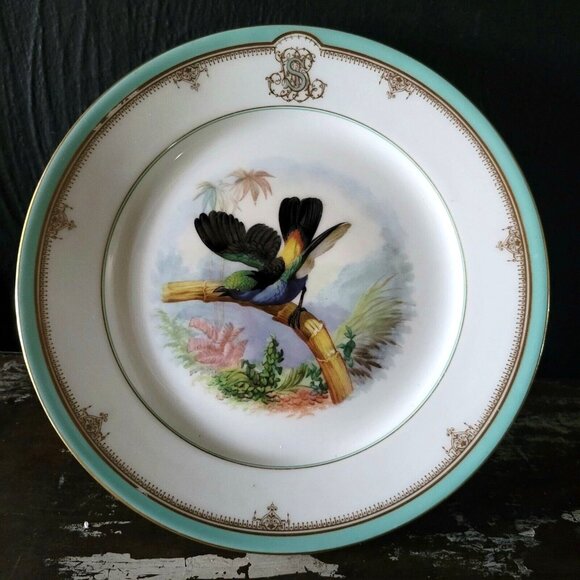 Antique F. Dommartin France Bird Pedestal Plate / Cake Plate / Cake Stand - Picture 1 of 7